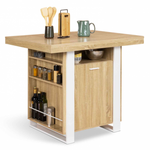 ID MARKET Ilot central PHOENIX 110 cm bois et blanc avec rangements