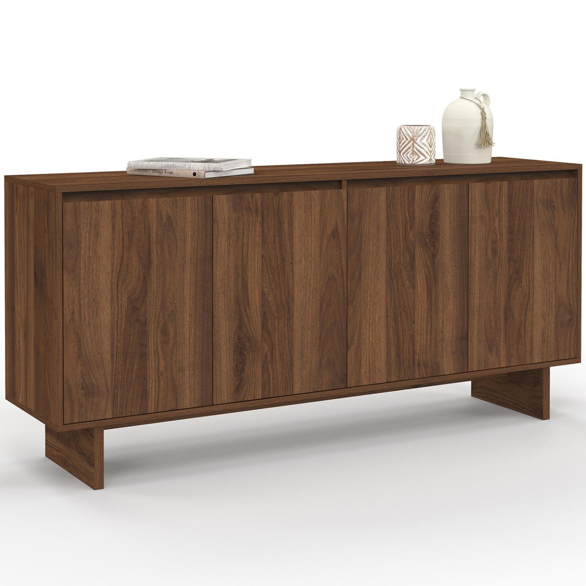 ID MARKET Buffet 160 cm yuri 4 portes effet noyer