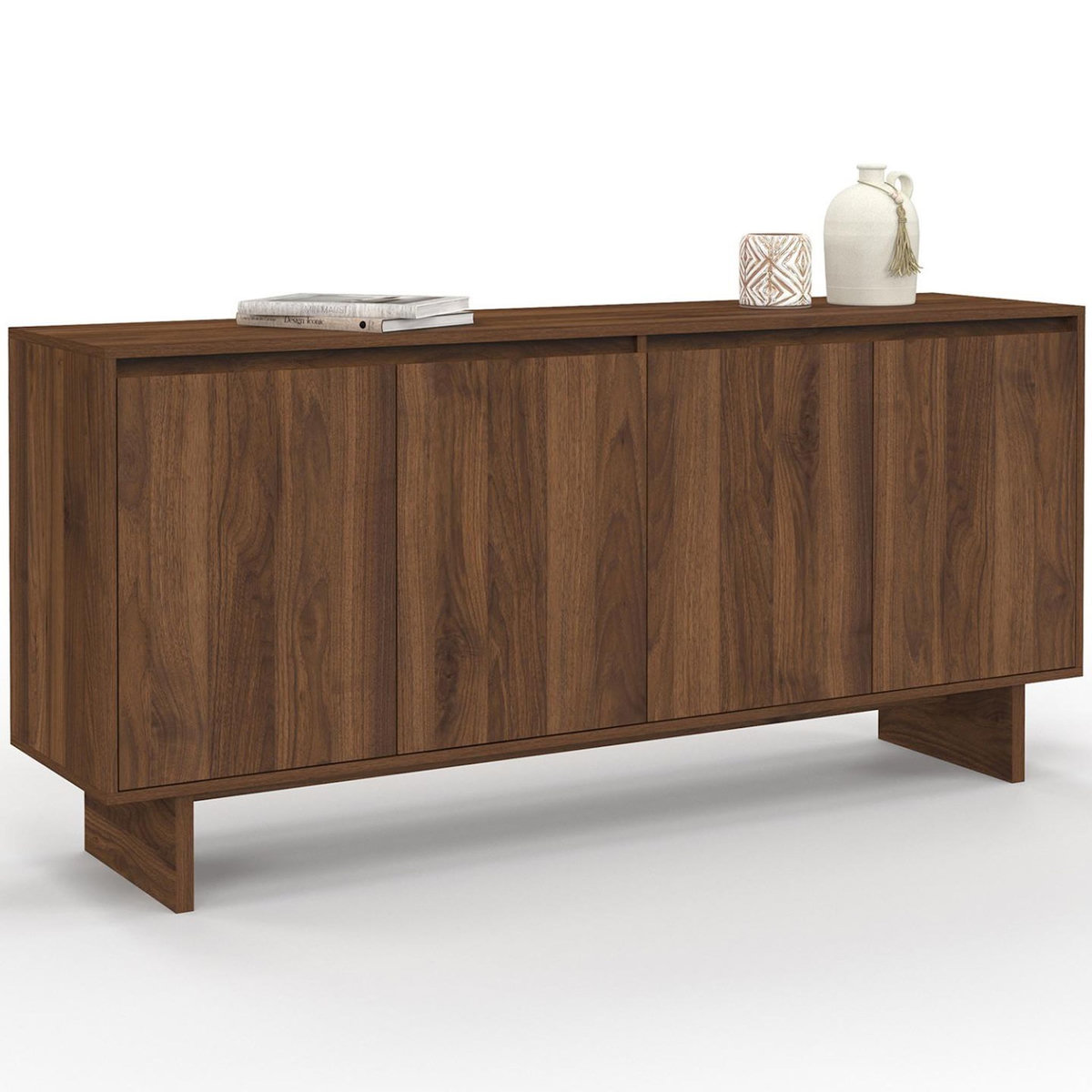 ID MARKET Buffet 160 cm YURI 4 portes effet noyer