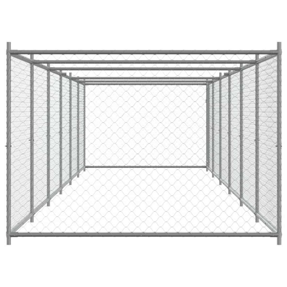 VIDAXL Cage pour chien avec porte gris 12x2x1,5 m acier galvanise