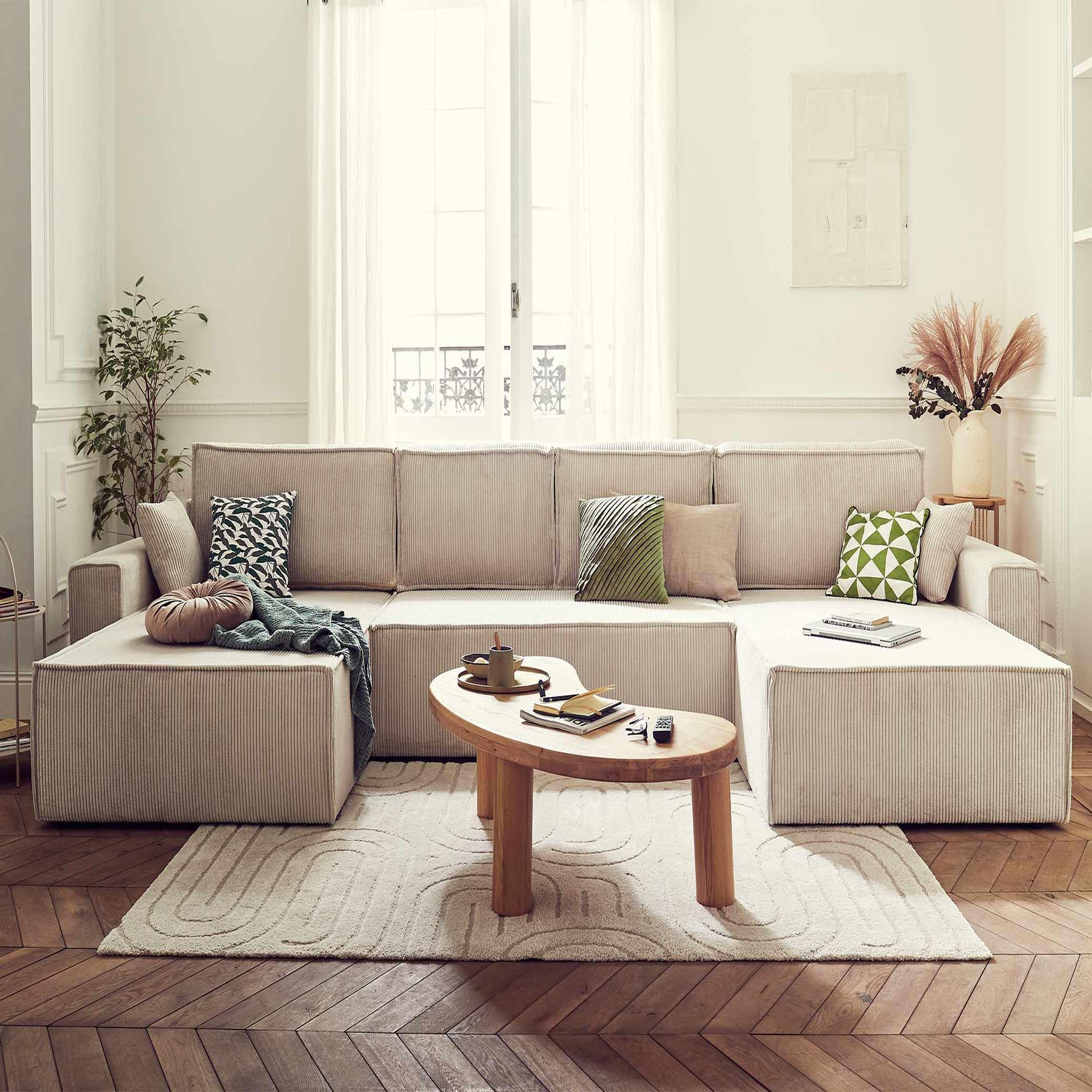 Voir la diapositive 4 : BEST MOBILIER Dellia - canapé panoramique en u - 7 places - convertible - avec coffre - en velours côtelé