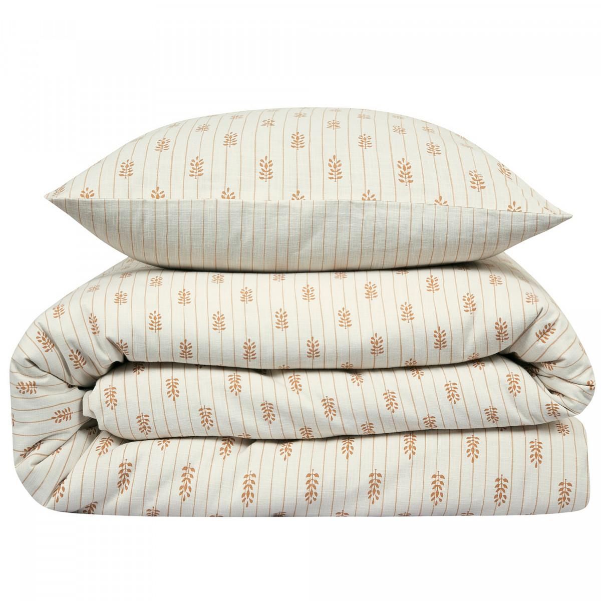 FUTURE HOME Parure de lit double à rayures fleurie effet lin