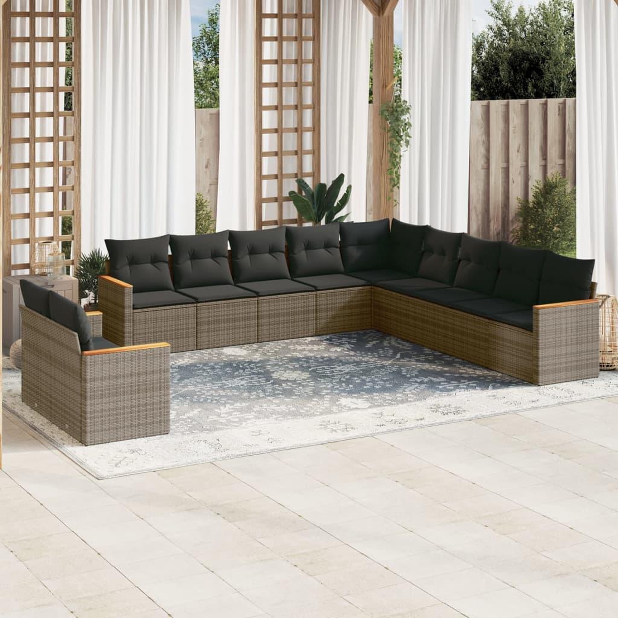 VIDAXL Salon de jardin 11 pcs avec coussins gris resine tressee