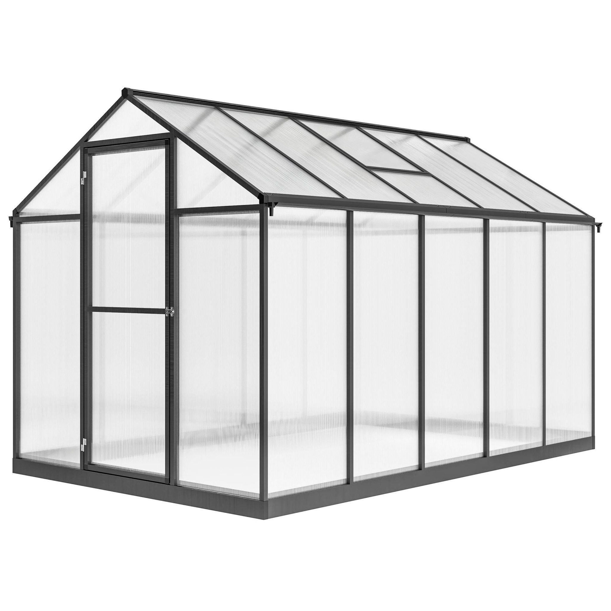OUTSUNNY Serre de jardin alu polycarbonate 5,5 m² dim. 3,03x1,83x1,95m fondation lucarne porte loquet anthracite