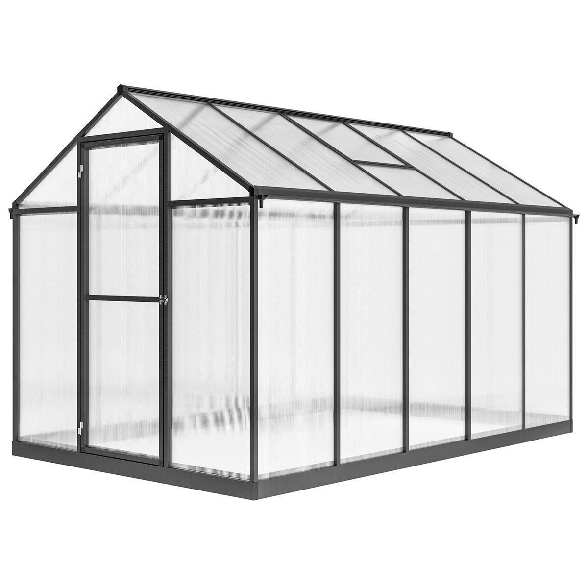 OUTSUNNY Serre de jardin alu polycarbonate 5,5 m² dim. 3,03x1,83x1,95m fondation lucarne porte loquet anthracite