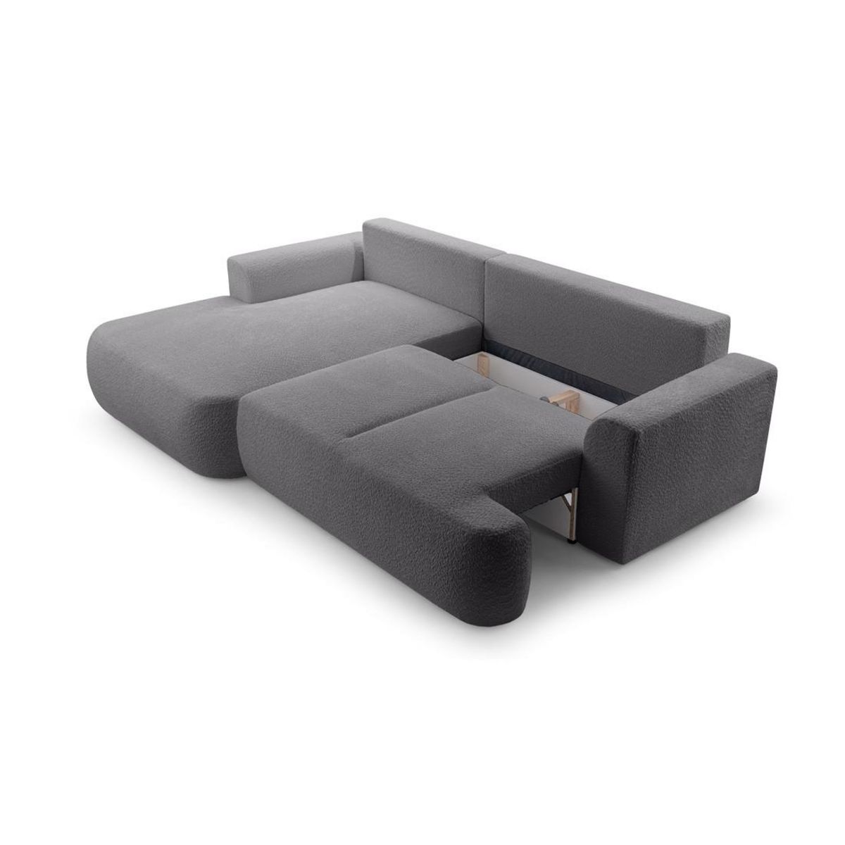 BEST MOBILIER Candela - canapé d'angle gauche 4 places - convertible avec coffre - en tissu bouclette