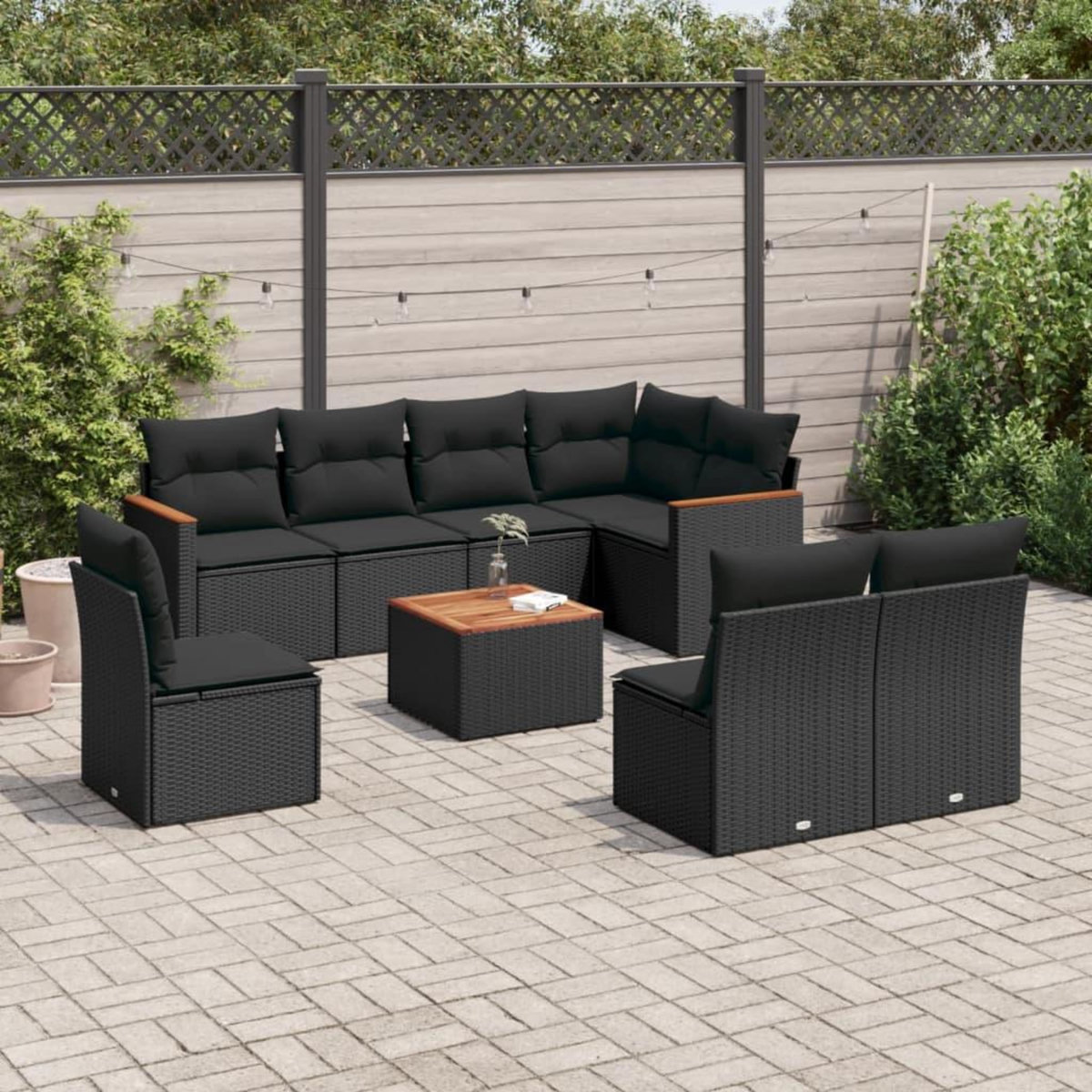VIDAXL Salon de jardin 9 pcs avec coussins noir resine tressee