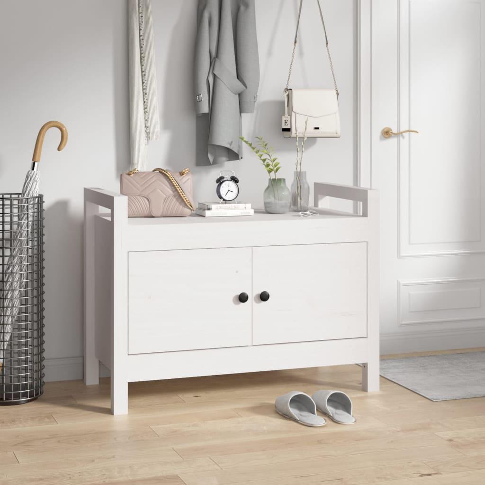 Voir la diapositive 1 : VIDAXL Banc d'entree Blanc 80x40x60 cm Bois de pin massif