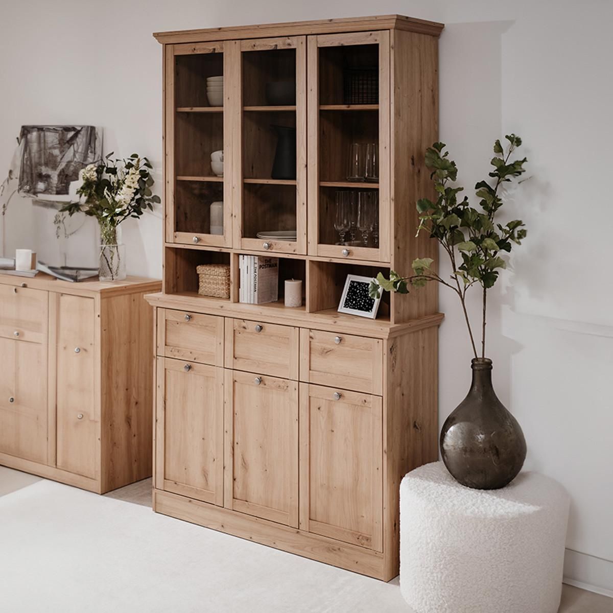 HOMIFAB Buffet haut 6 portes 3 tiroirs effet chêne 120 cm - Saga