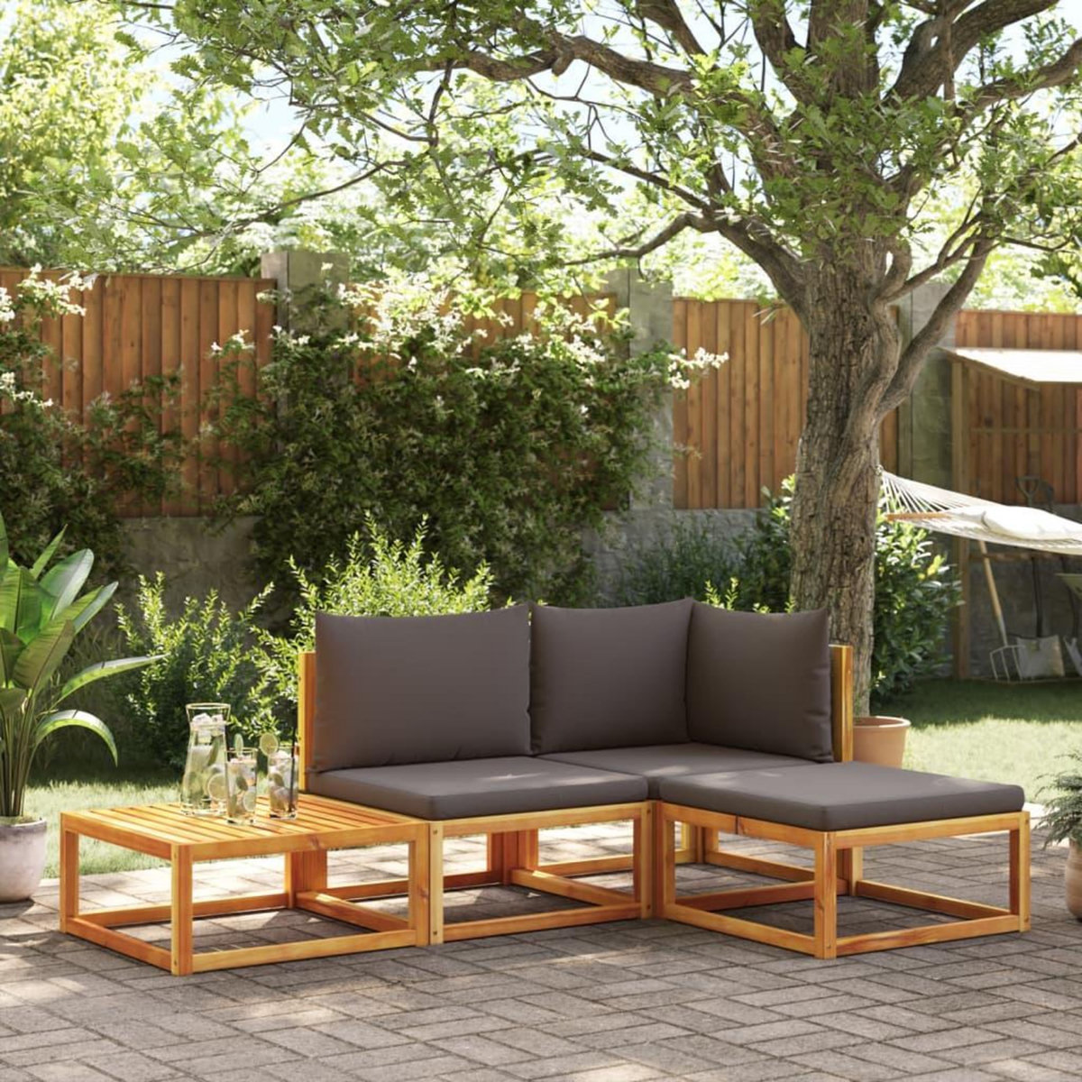VIDAXL Salon de jardin avec coussins 4 pcs bois d'acacia massif
