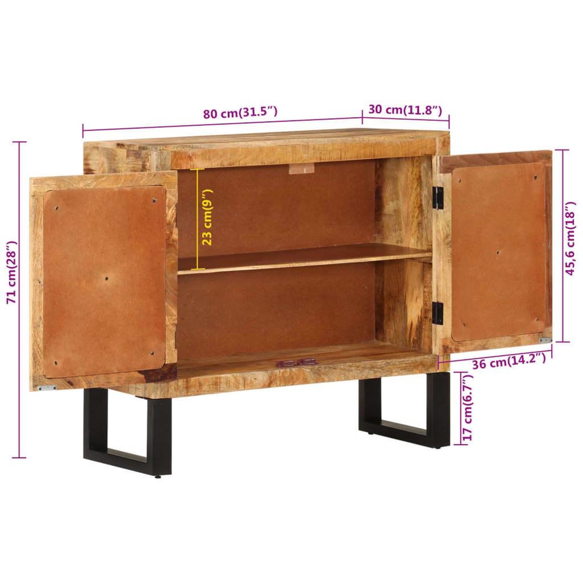 Voir la diapositive 6 : VIDAXL Buffet 80x30x71 cm bois de manguier brut massif et metal