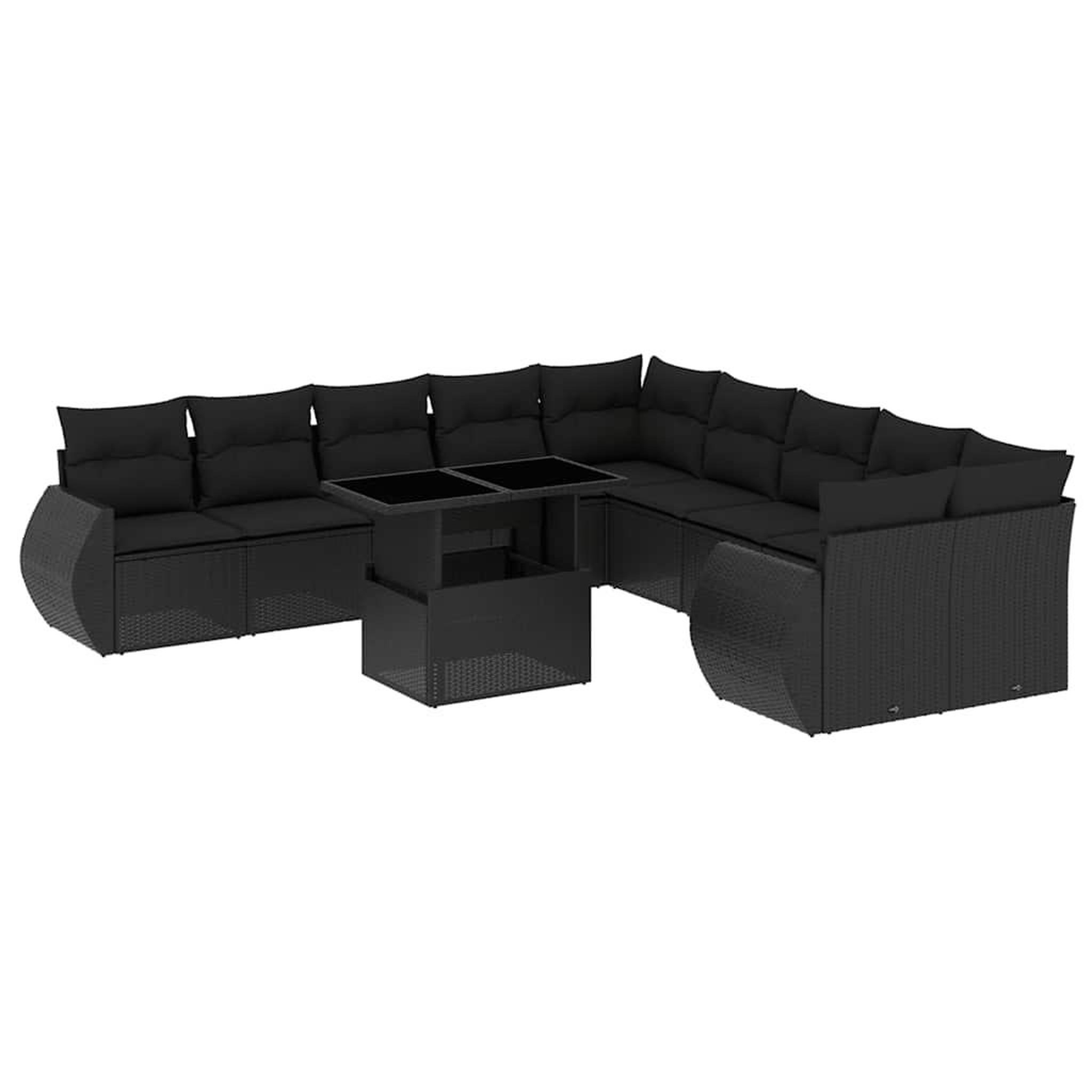 Voir la diapositive 2 : VIDAXL Salon de jardin 11 pcs avec coussins noir resine tressee