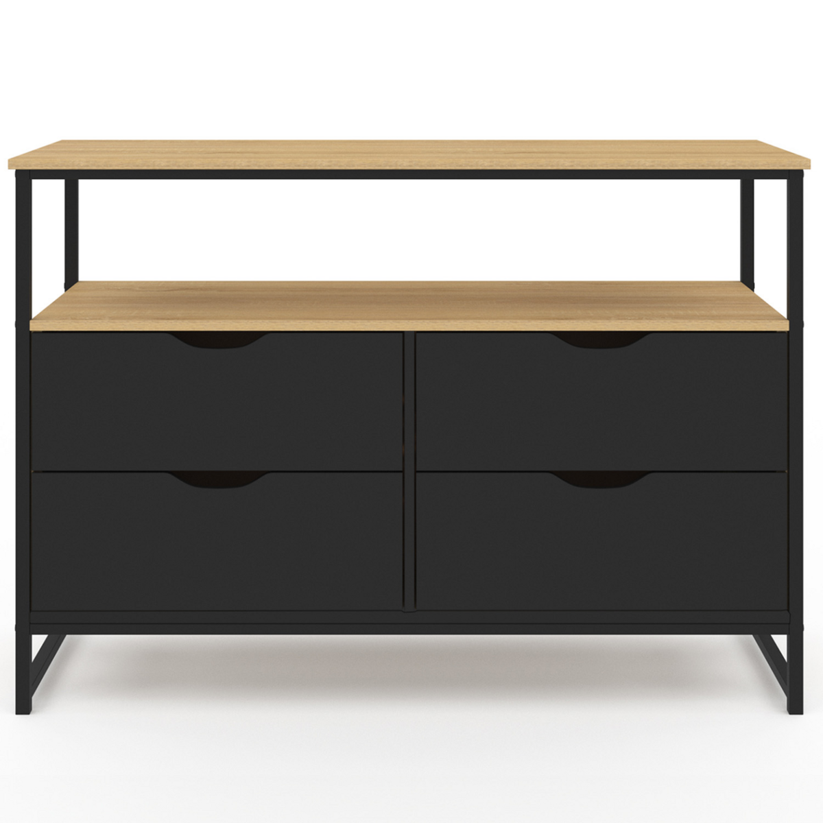 ID MARKET Commode 4 tiroirs noirs BOSTON 110 cm design industriel avec étagère