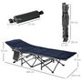 Voir la diapositive 3 : OUTSUNNY Lit de camp lit d'appoint pliable - pochette rangement, tétière, sac de transport, matelas inclus métal Oxford gris bleu