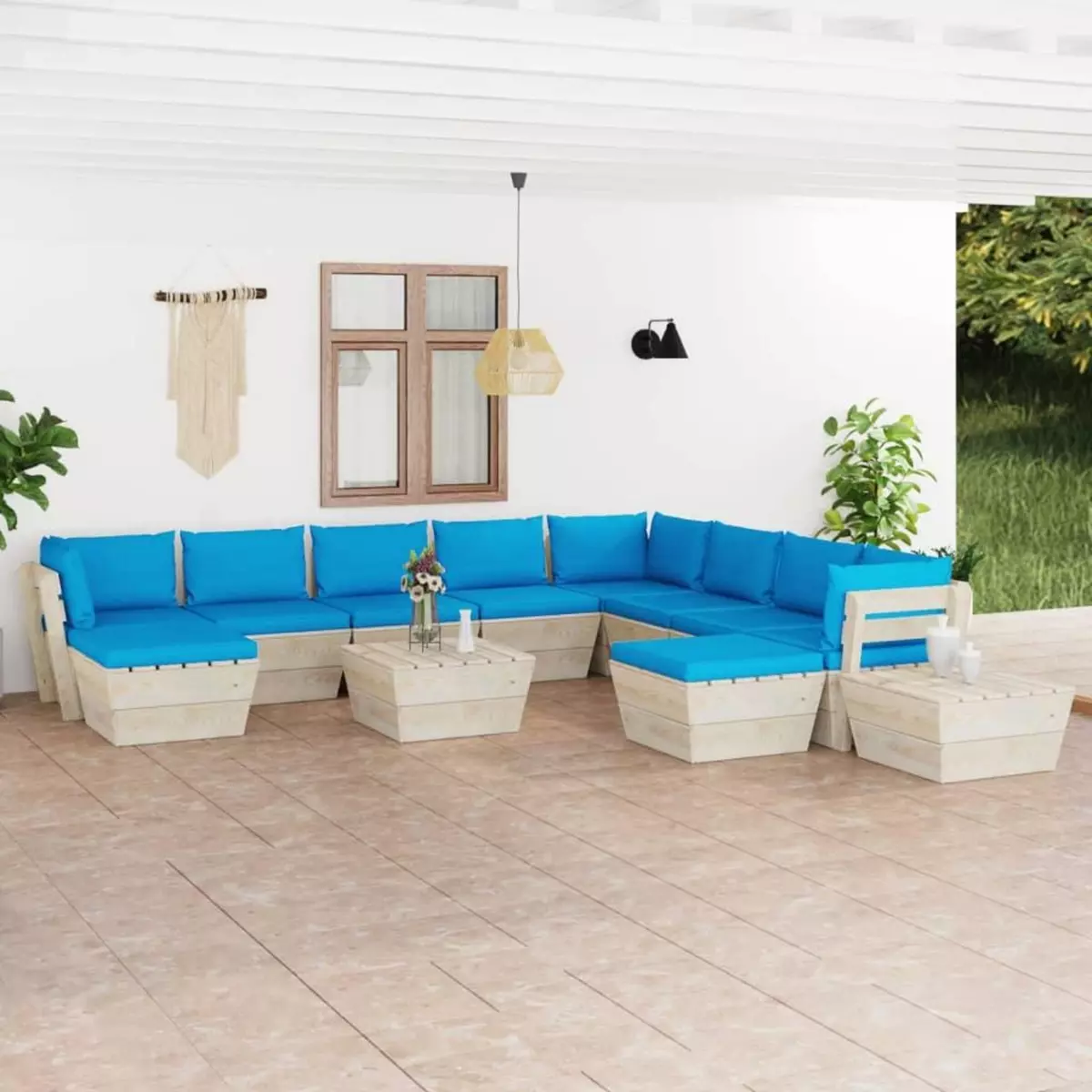 VIDAXL Salon de jardin palette 12 pcs avec coussins Epicea impregne