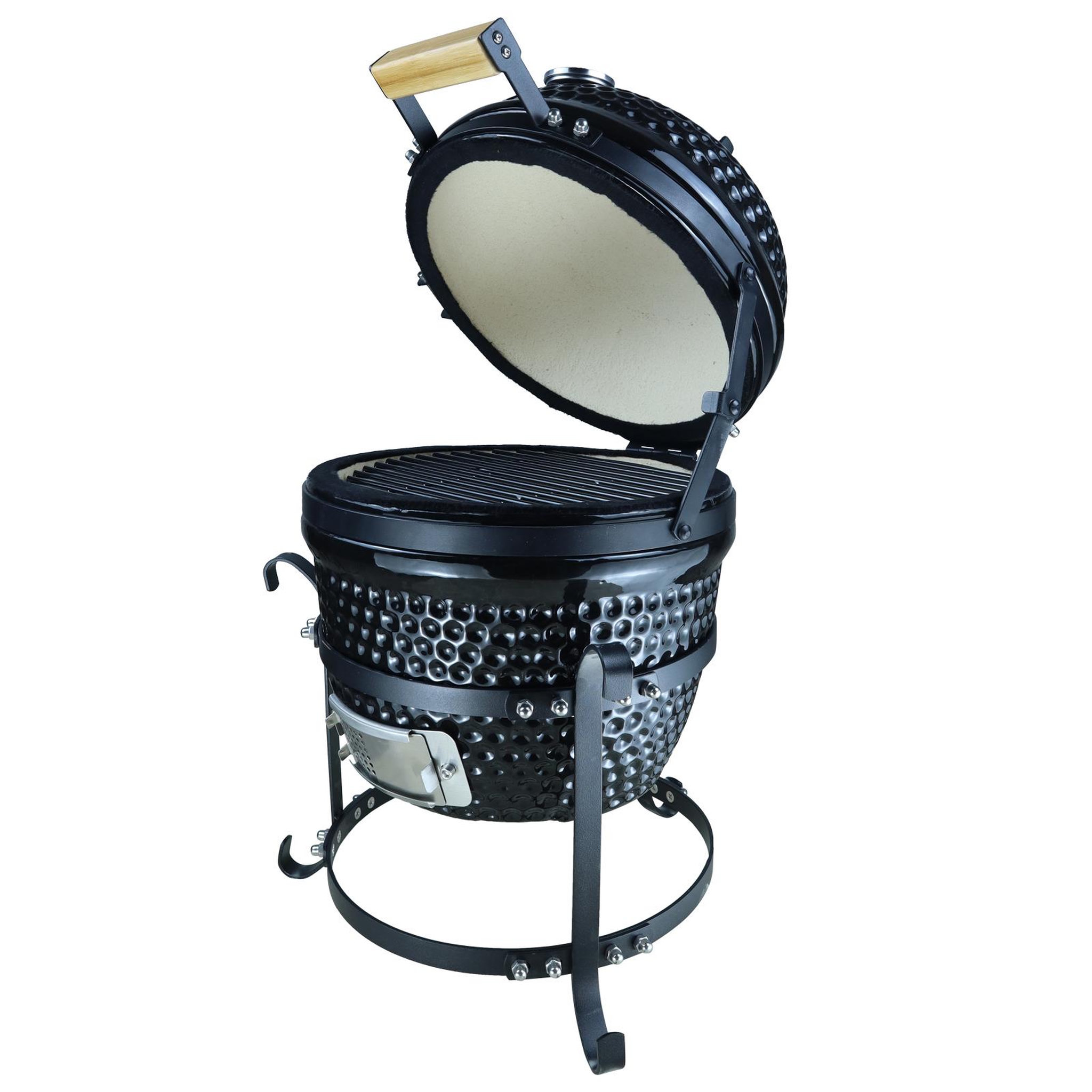 Voir la diapositive 1 : OUTSUNNY Barbecue à charbon BBQ grill fumoir sur pieds design contemporain olive acier céramique martelé noir