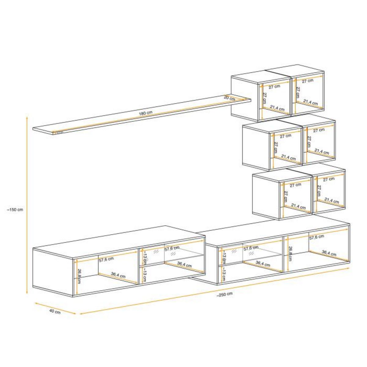 Paris Prix Ensemble Meuble TV Design  Switch XXIV  250cm Noir & Blanc