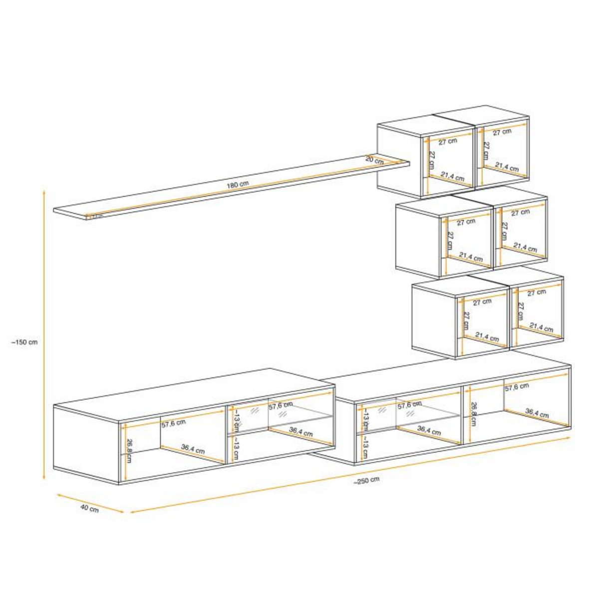 Paris Prix Ensemble Meuble TV Design  Switch XXIV  250cm Noir & Blanc