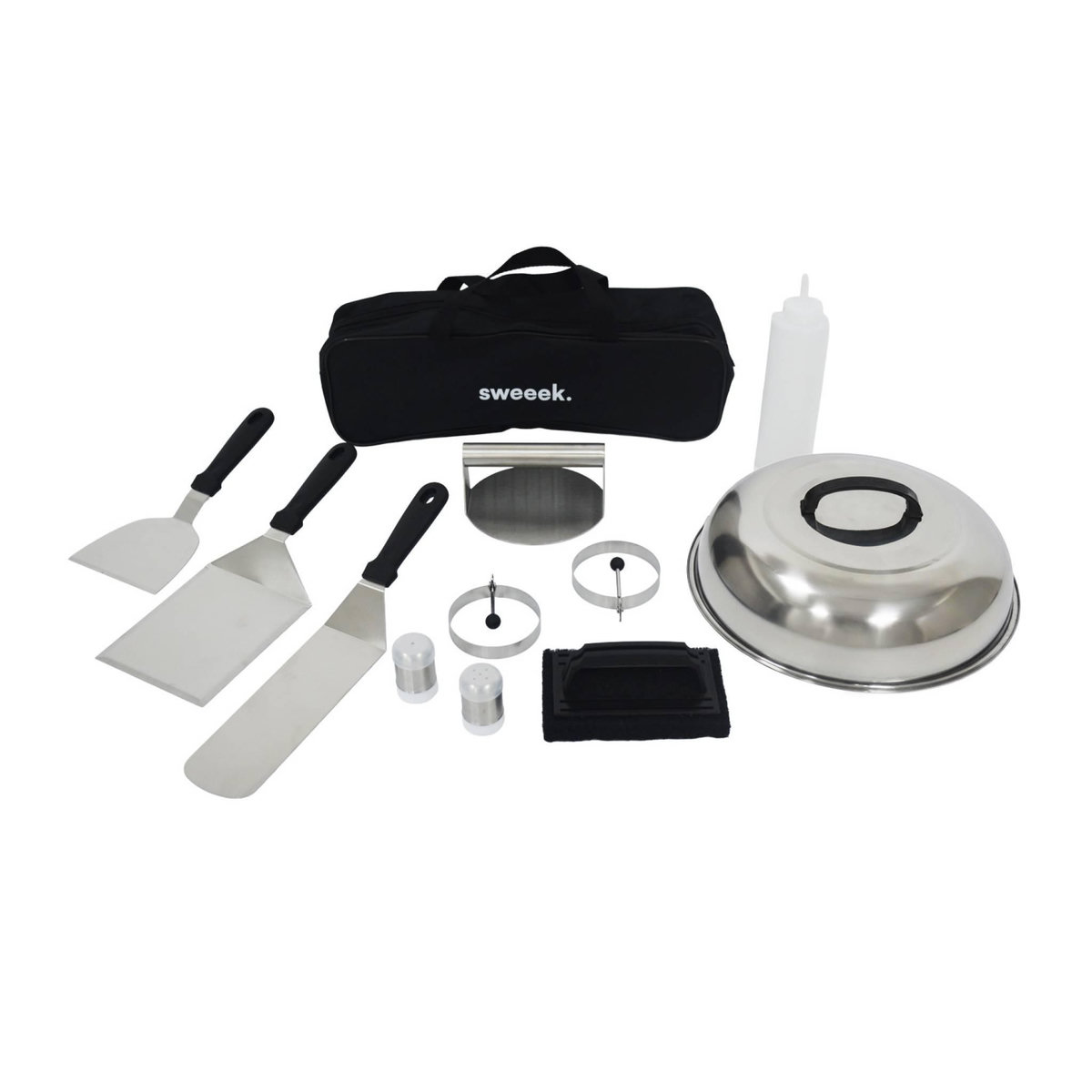 SWEEEK Braséro de cuisson Ø80cm avec grille de cuisson. espace de rangement. couvercle et ustensiles. L 138 x P 82 x H 114 cm