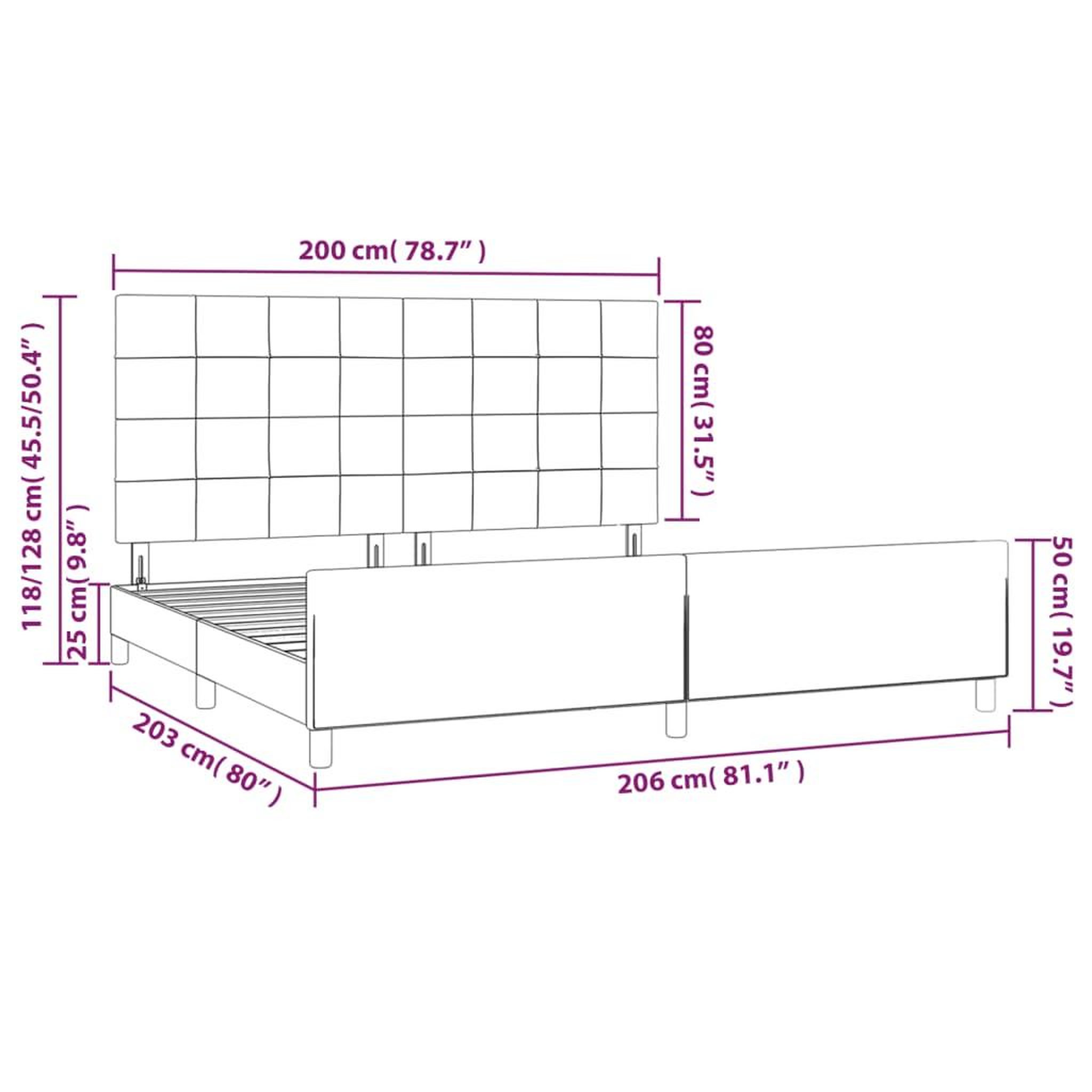 Voir la diapositive 6 : VIDAXL Cadre de lit sans matelas gris clair 200x200 cm velours