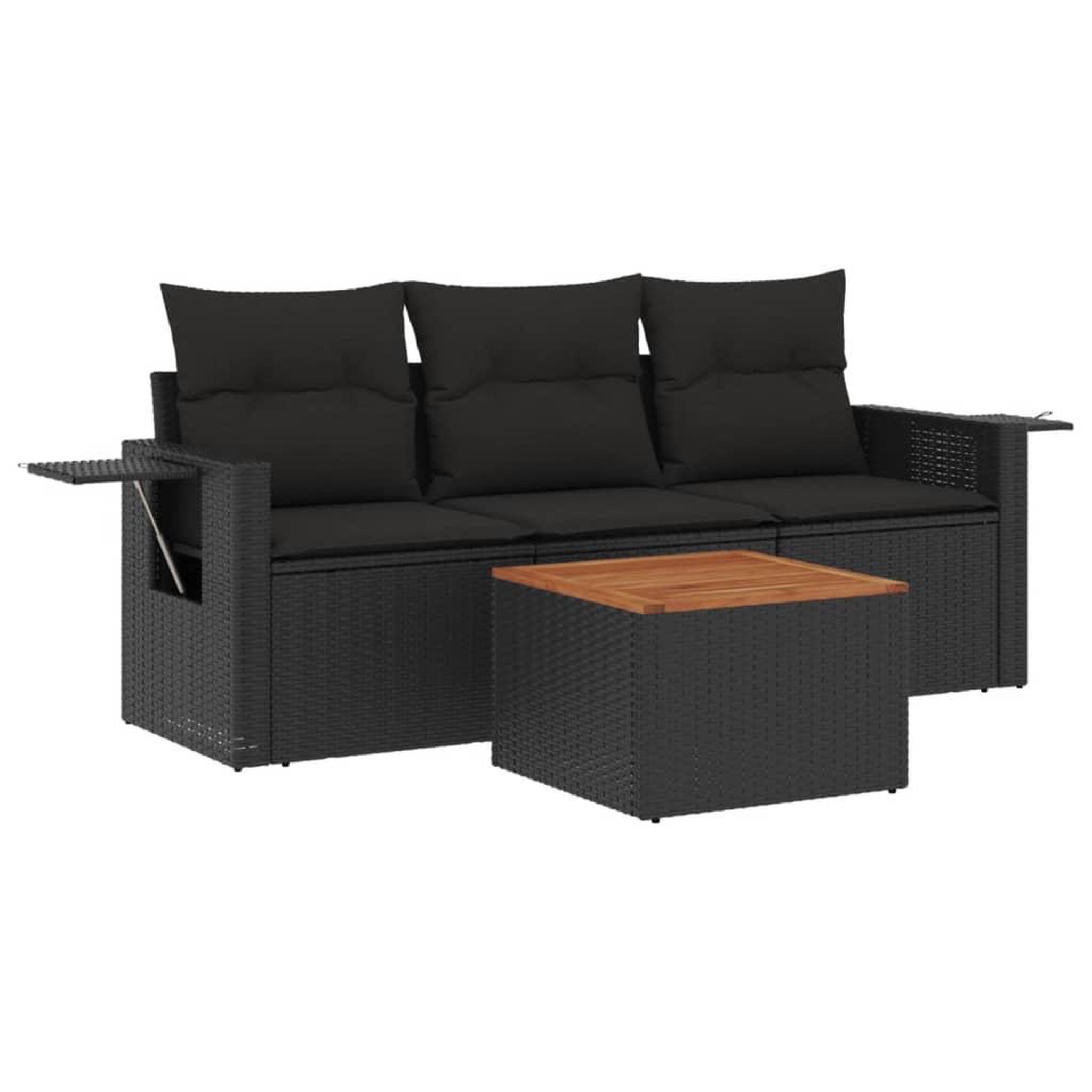 Voir la diapositive 2 : VIDAXL Salon de jardin 4 pcs avec coussins noir resine tressee