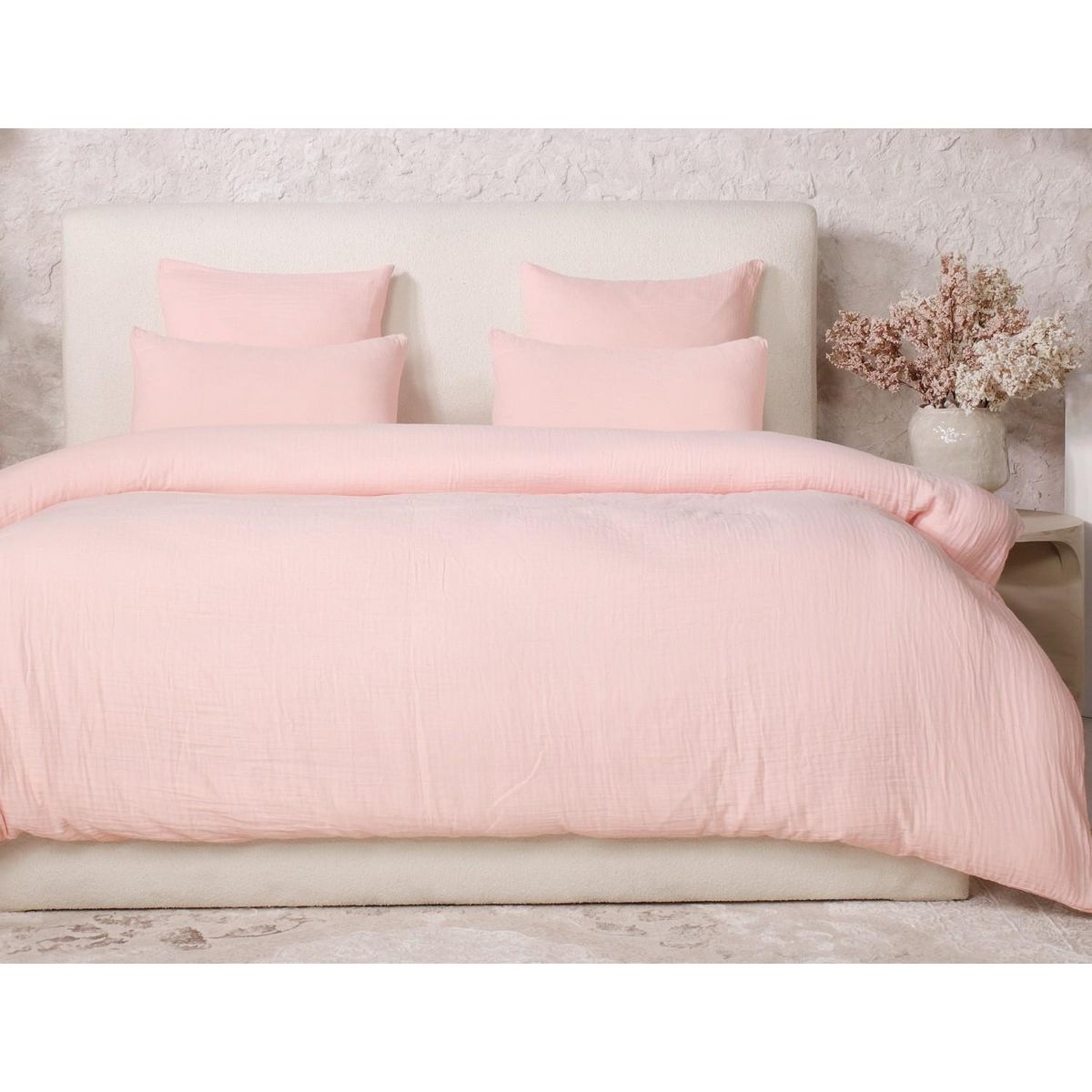Les Ateliers du Linge Parure De Couette 3 Pcs 260x240 100% Gaze De Coton Lavé Rose Lotus