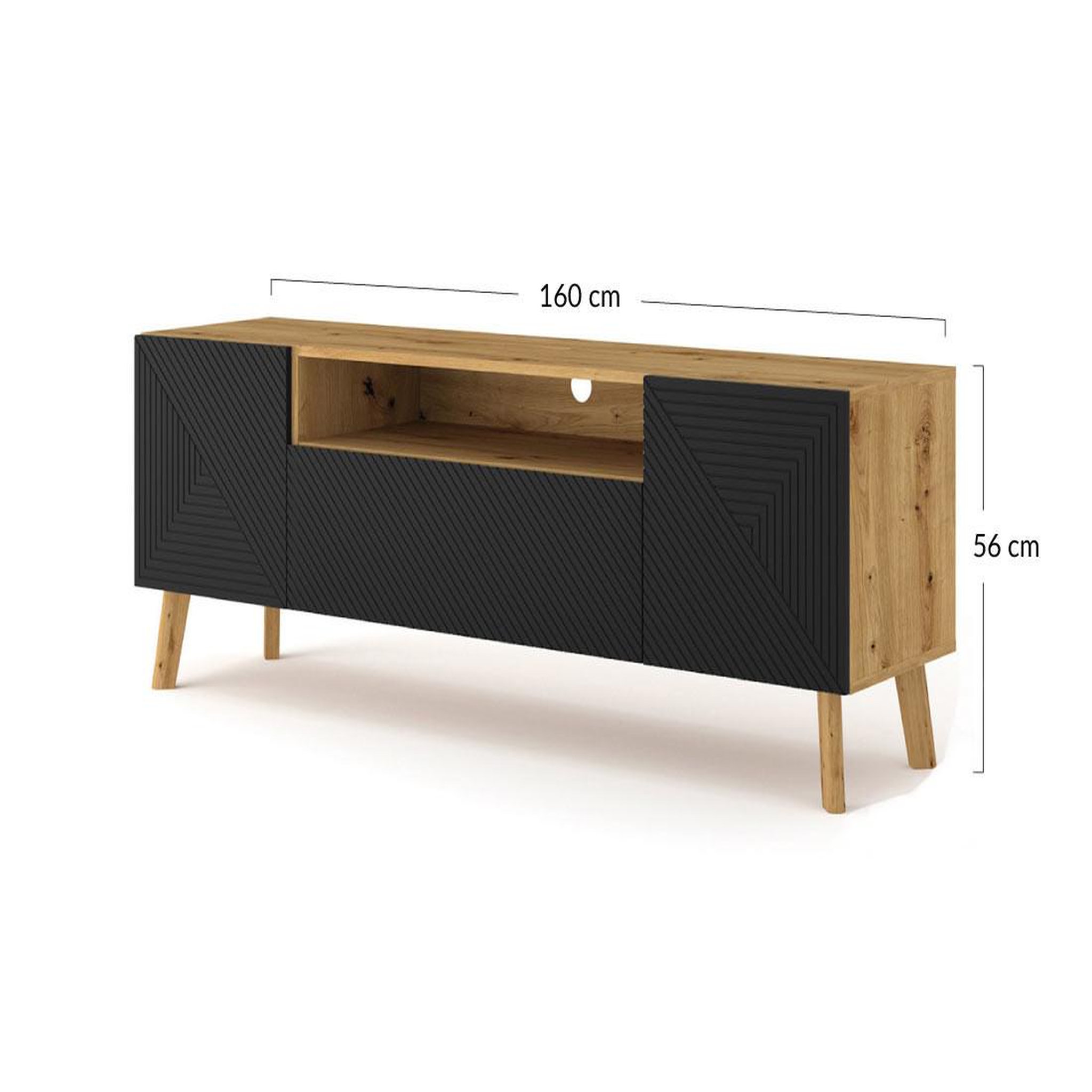 Voir la diapositive 5 : BEST MOBILIER Velato - meuble tv - effet bois et noir - 3 portes et 1 niche - 160 cm