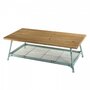 MACABANE HABY - Table basse rectangulaire scandi plateau Sapin 1 étagère et pieds métal bleu clair