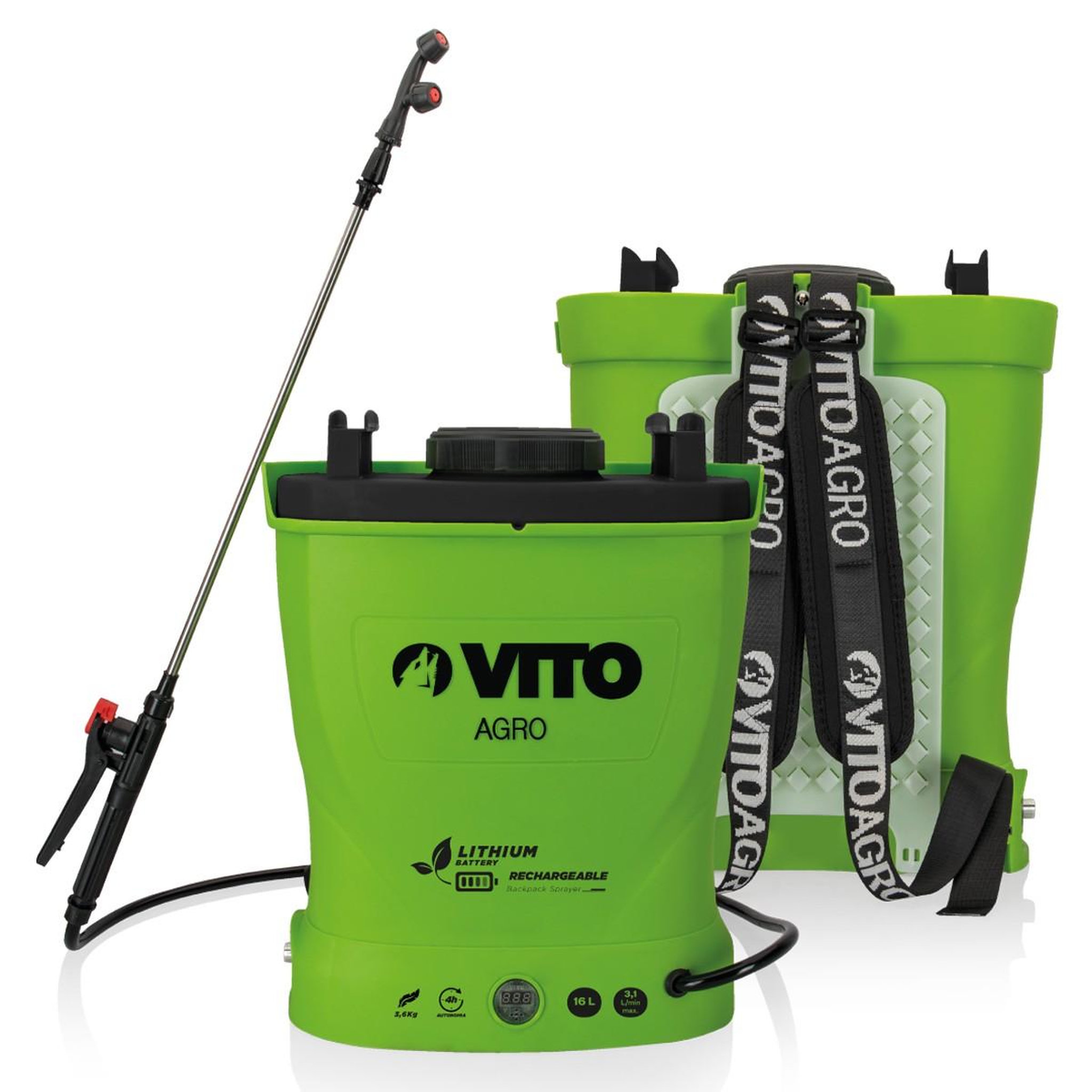 VITO Garden Pulvérisateur electrique à batterie lithium 12v/8ah 16l 6 bars chargeur végetaux jardin toitures vito