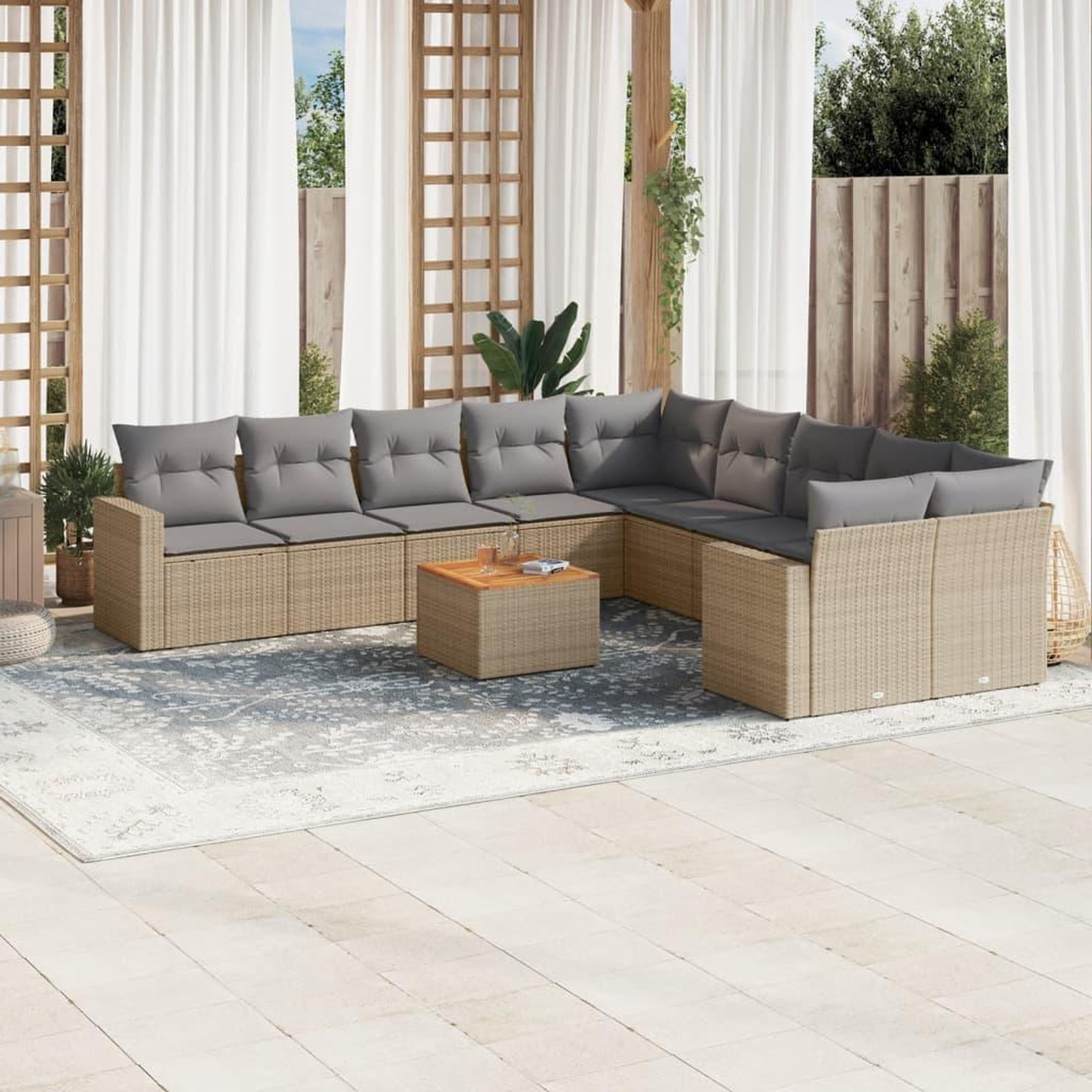 VIDAXL Salon de jardin et coussins 11 pcs melange beige resine tressee