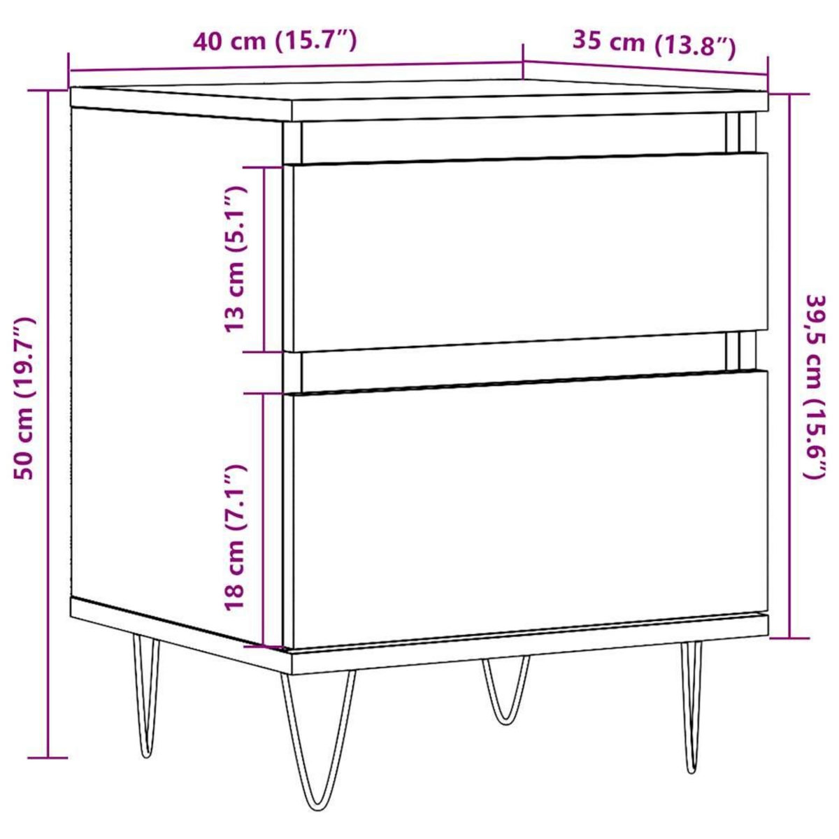 VIDAXL Table de chevet vieux bois 40x35x50 cm bois d'ingenierie