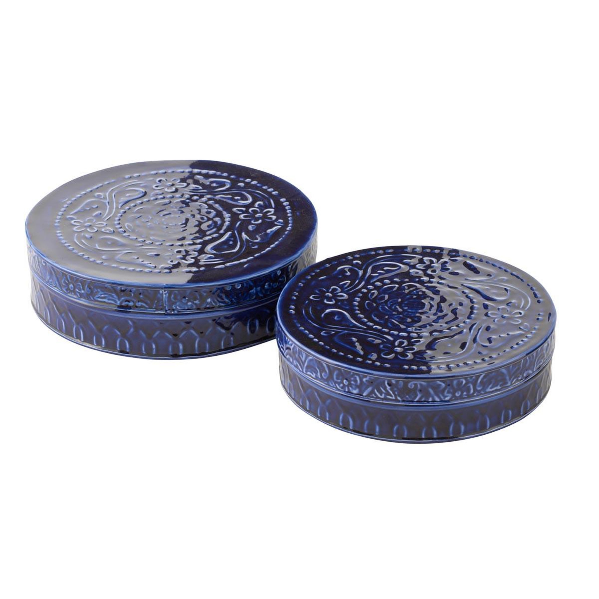 J-LINE Lot de 2 boîtes en métal  nag  24cm bleu