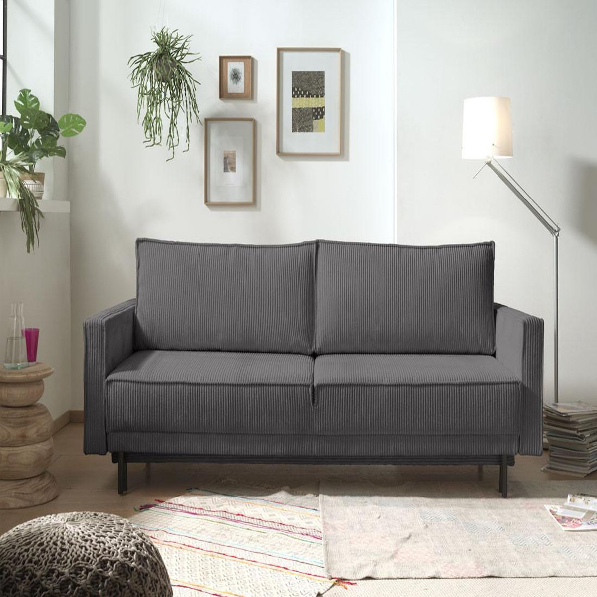 LISA DESIGN Charlie - canapé 3 places convertible avec coffre - en velours côtelé