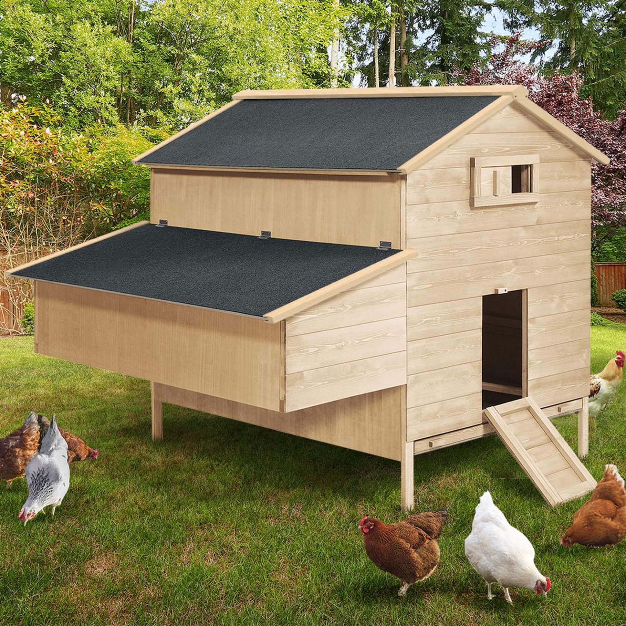 Voir la diapositive 2 : ID MARKET Poulailler clapier en bois xxl avec pondoir et tiroir à déjections 6 poules