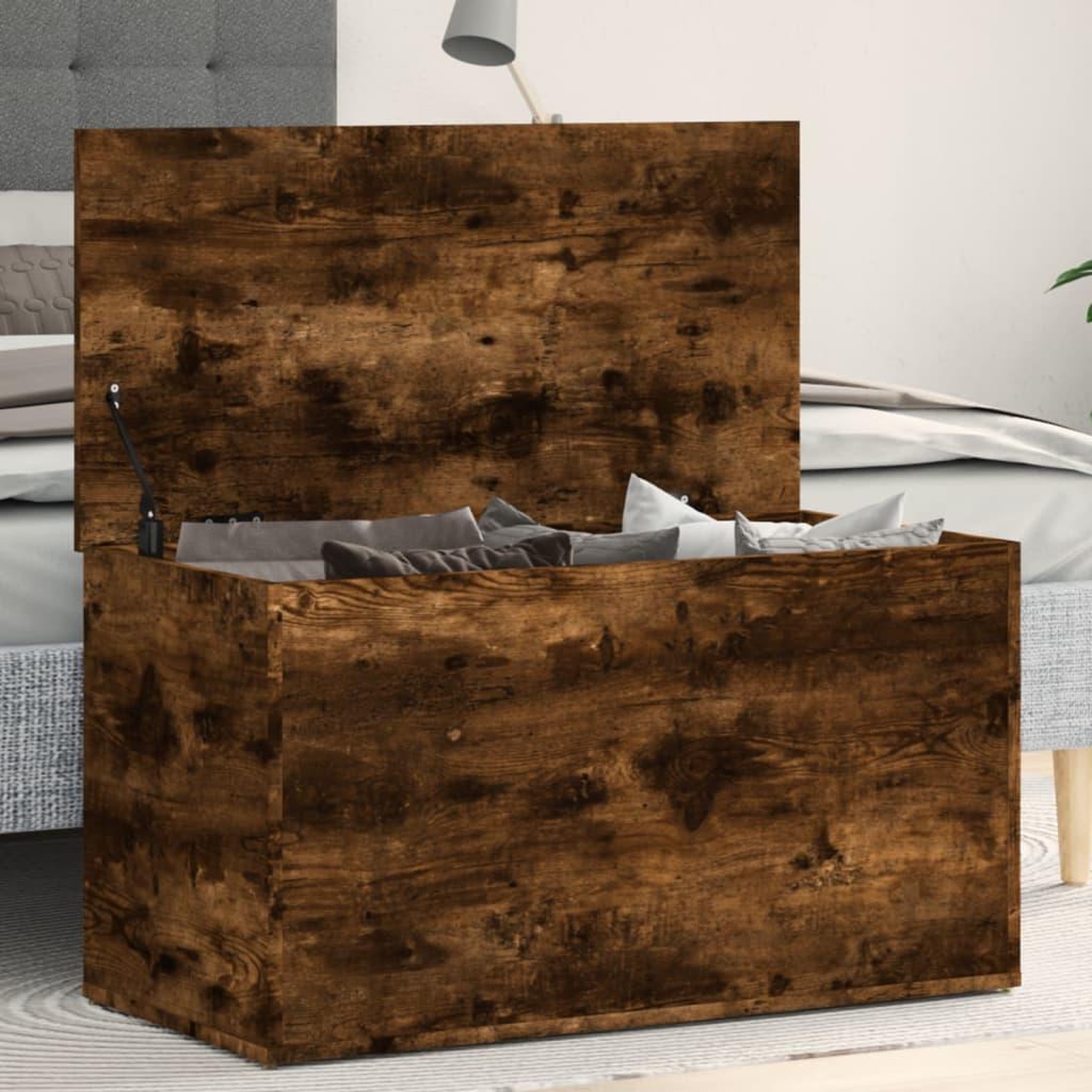 Voir la diapositive 1 : VIDAXL Coffre de rangement Chene fume 84x42x46 cm Bois d'ingenierie