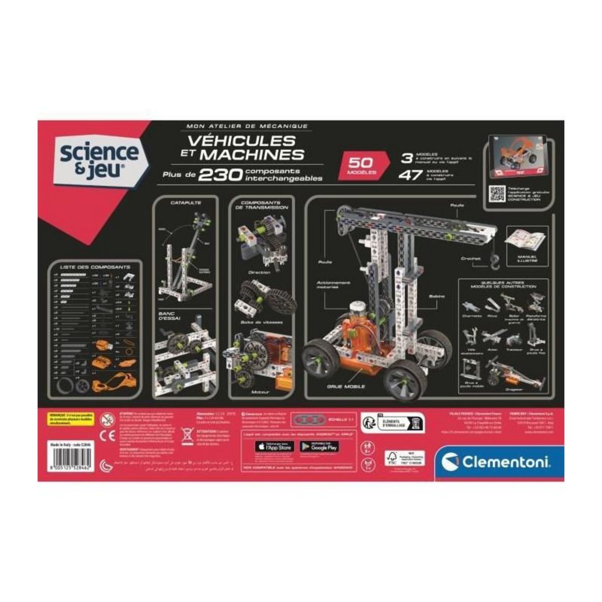 CLEMENTONI CLEMENTONI - Véhicules et machines - 50 constructions - Manuel illustré et application pour visualisation 3D - Fabriqué en It