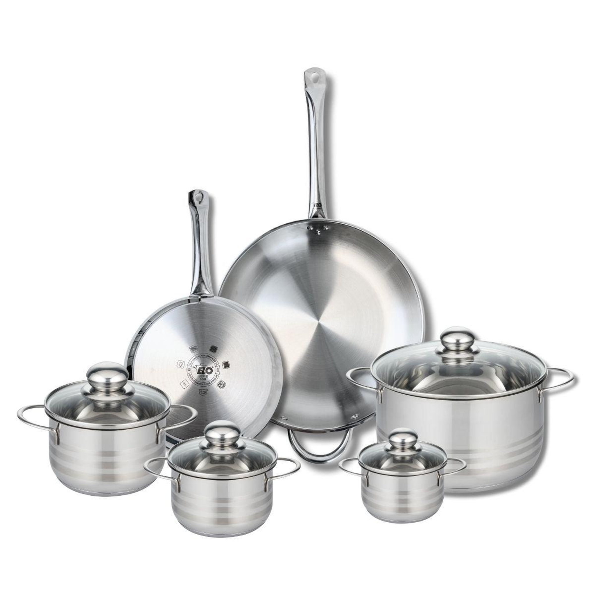 ELO Ensemble de 2 poêles de cuisson 24 et 32 cm et 4 faitouts 12, 14, 16 et 24 cm elo profi brillant