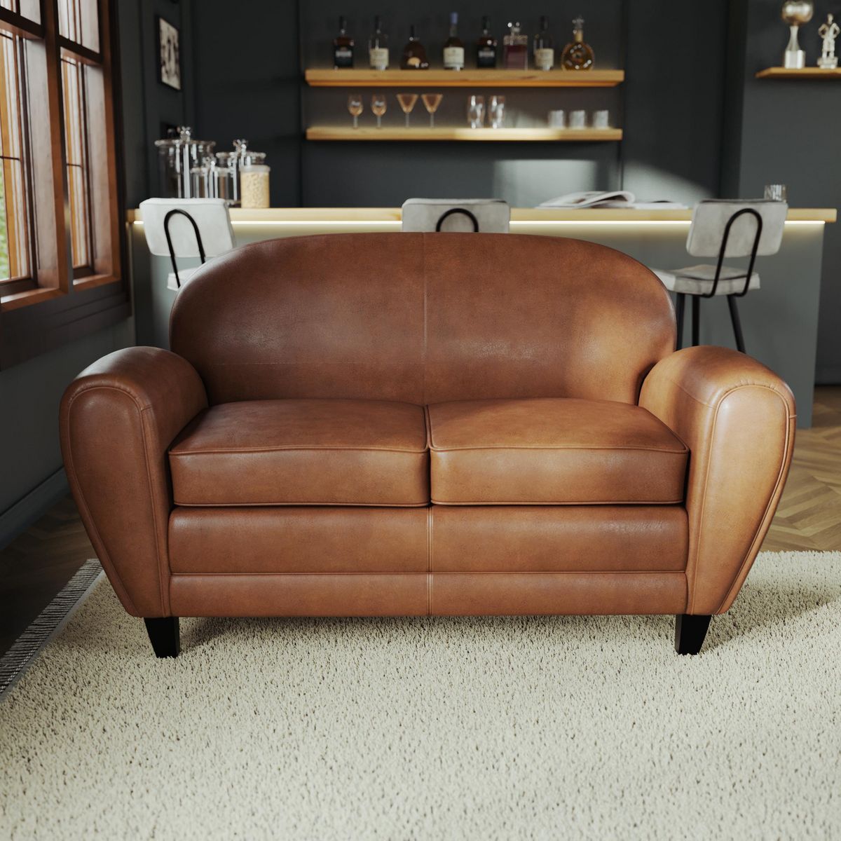 Rendez vous déco Canapé 2 places noir en croute de cuir enduite - Club