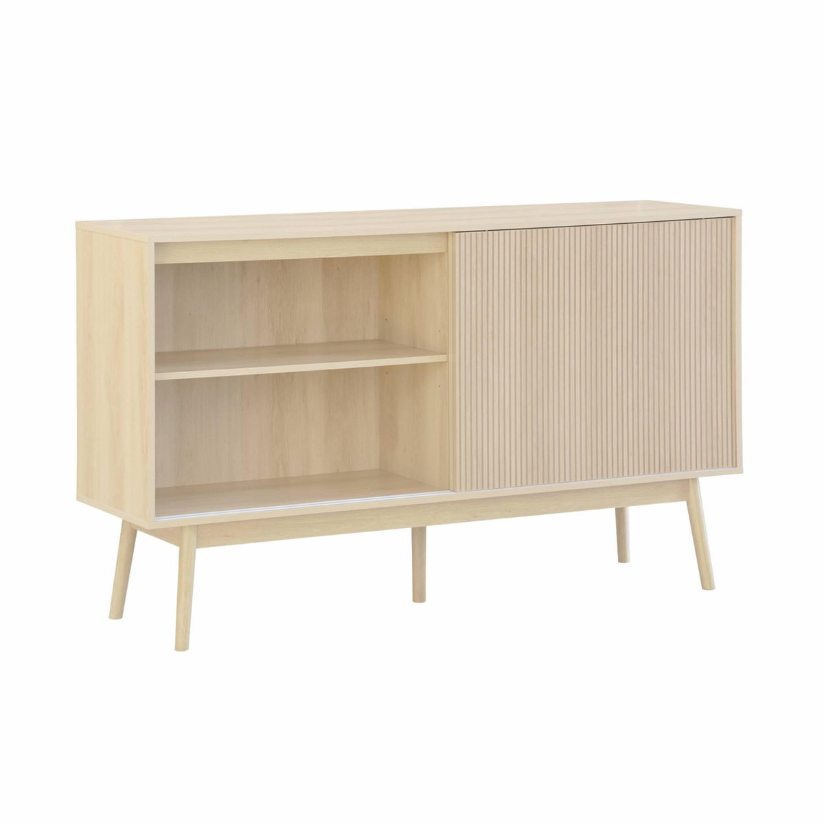 SWEEEK Buffet de rangement décor bois naturel. Linear. deux portes. deux étagères. buffet haut. vaisselier.  L 150 x P 39.5 x H 90cm