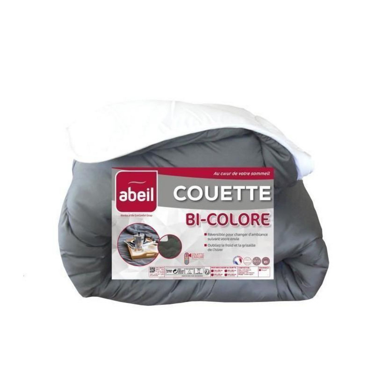 ABEIL ABEIL Couette Bicolore - 220 x 240 cm - Blanc et gris