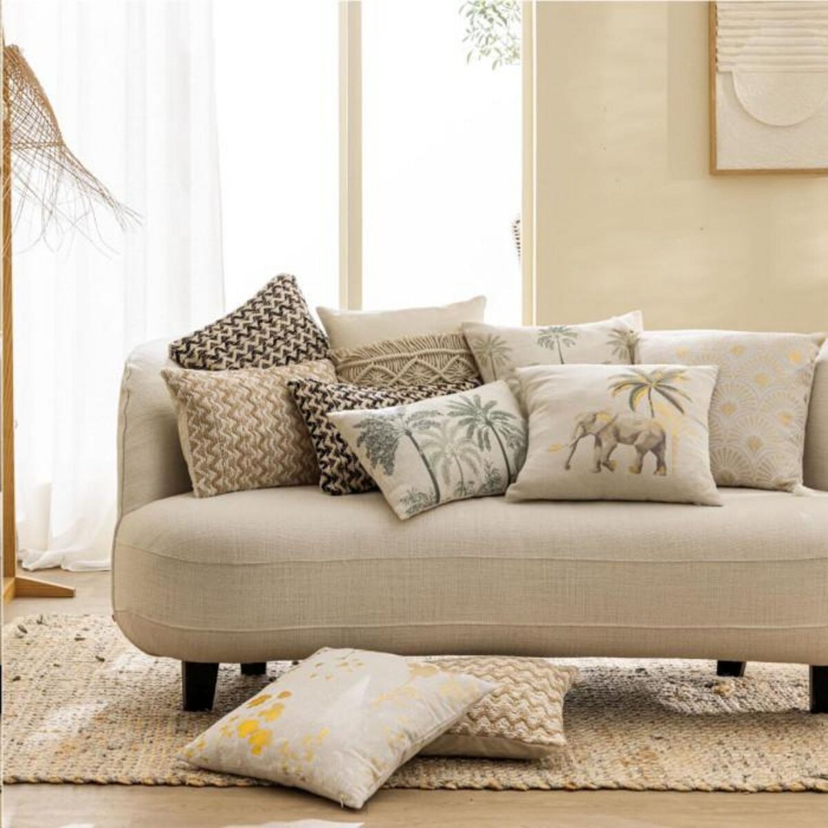 Paris Prix Coussin Déco Imprimé  Willo  45x45cm Naturel