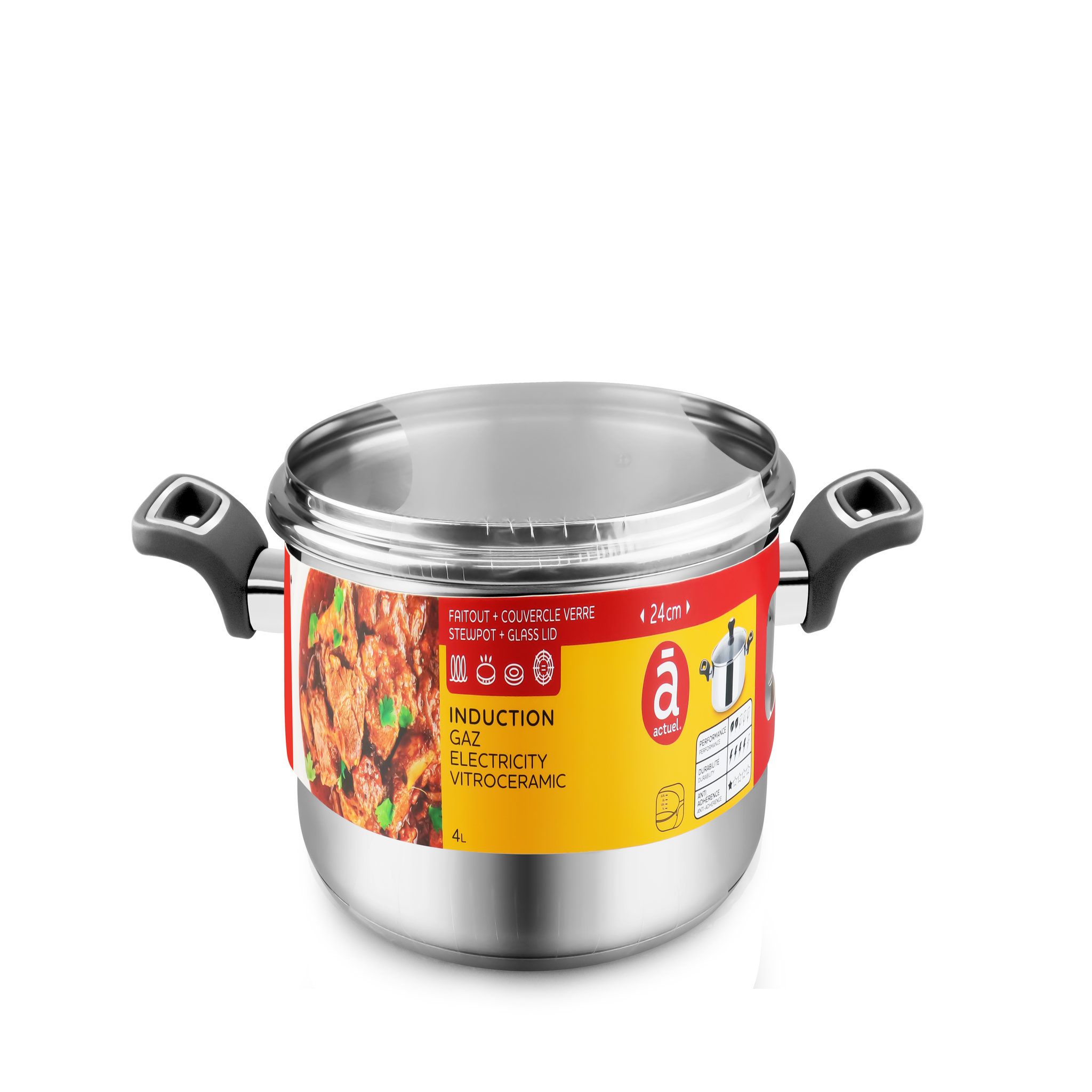 Voir la diapositive 2 : ACTUEL Marmite induction inox 24 cm  - 4 litres