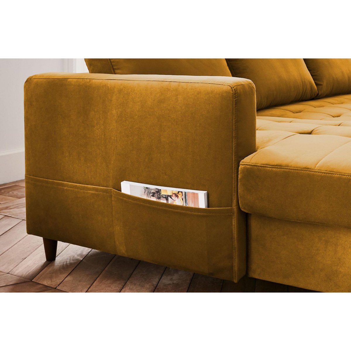 LISA DESIGN Anna - canapé panoramique d'angle droit - 7 places - convertible avec coffre - en velours