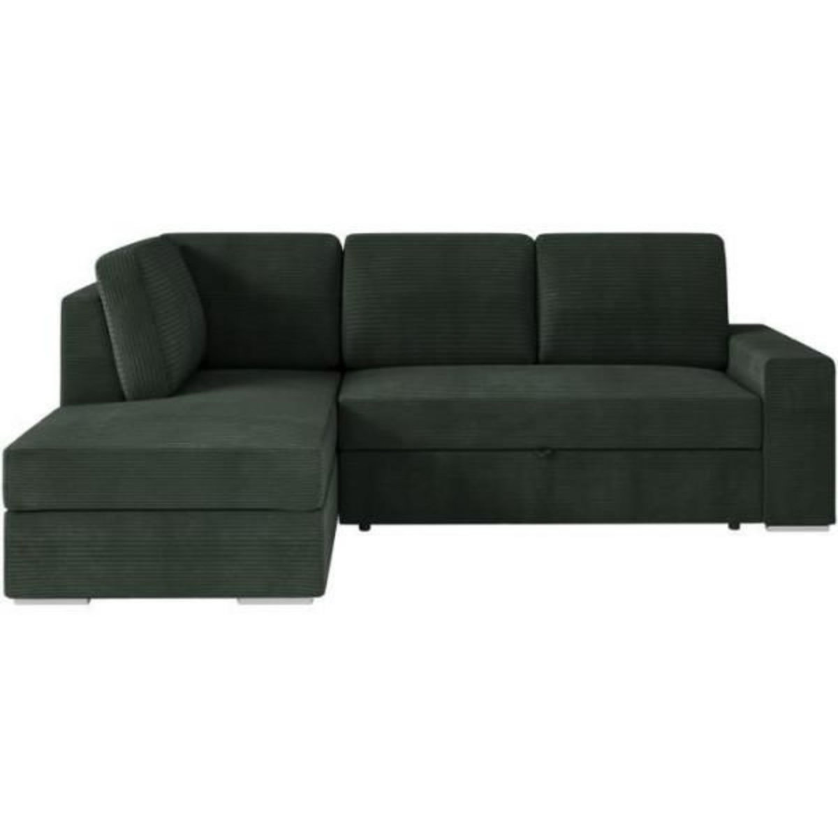 LOUNGITUDE Canapé d'angle gauche 3 places convertible ADEN avec coffre en velours côtelé - Vert foncé - L246 x P174 x H96cm - LOUNGITUD