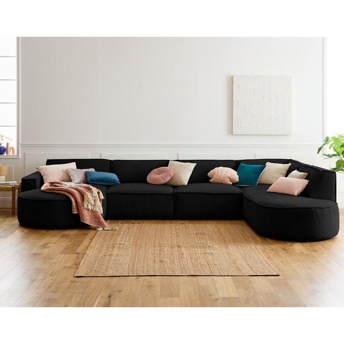 LISA DESIGN Spiaggia - canapé panoramique d'angle droit - 7 places - en velours côtelé