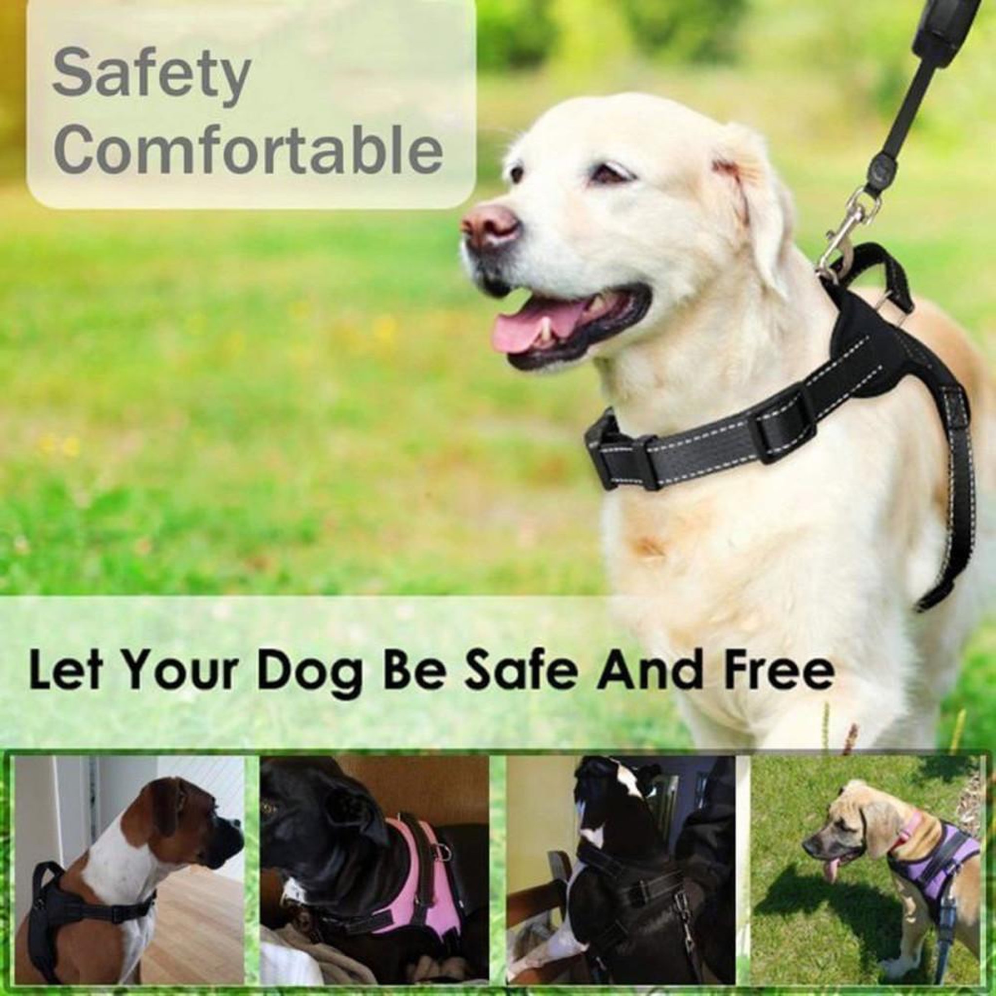 Voir la diapositive 6 : Harnais pour chien XL noir en tissu Oxford avec attache avant anti-traction, poignée de contrôle et coutures réfléchissantes