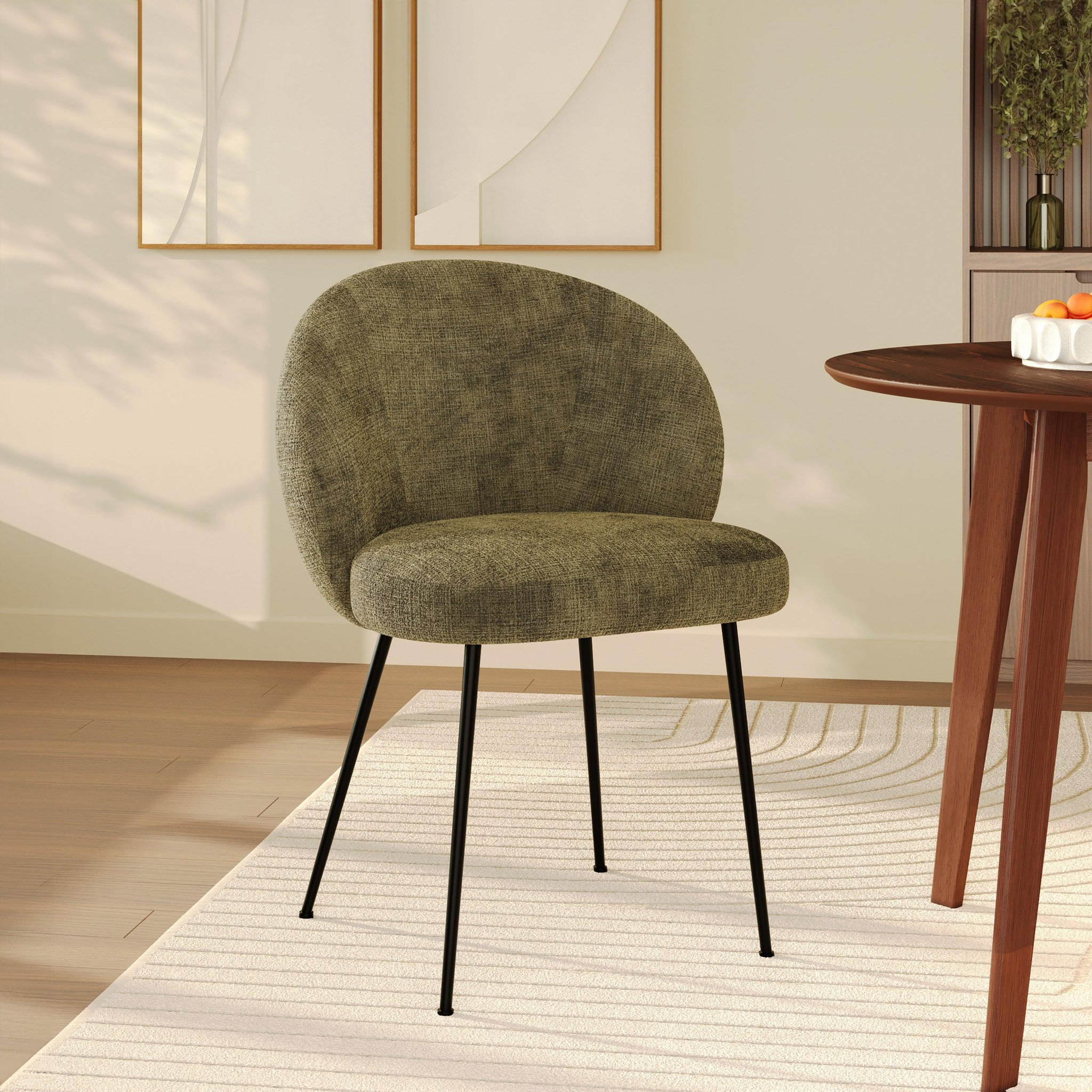 Voir la diapositive 2 : MAISON PAVANE Chaise en velours chenillé vert olive et métal noir-bloomy