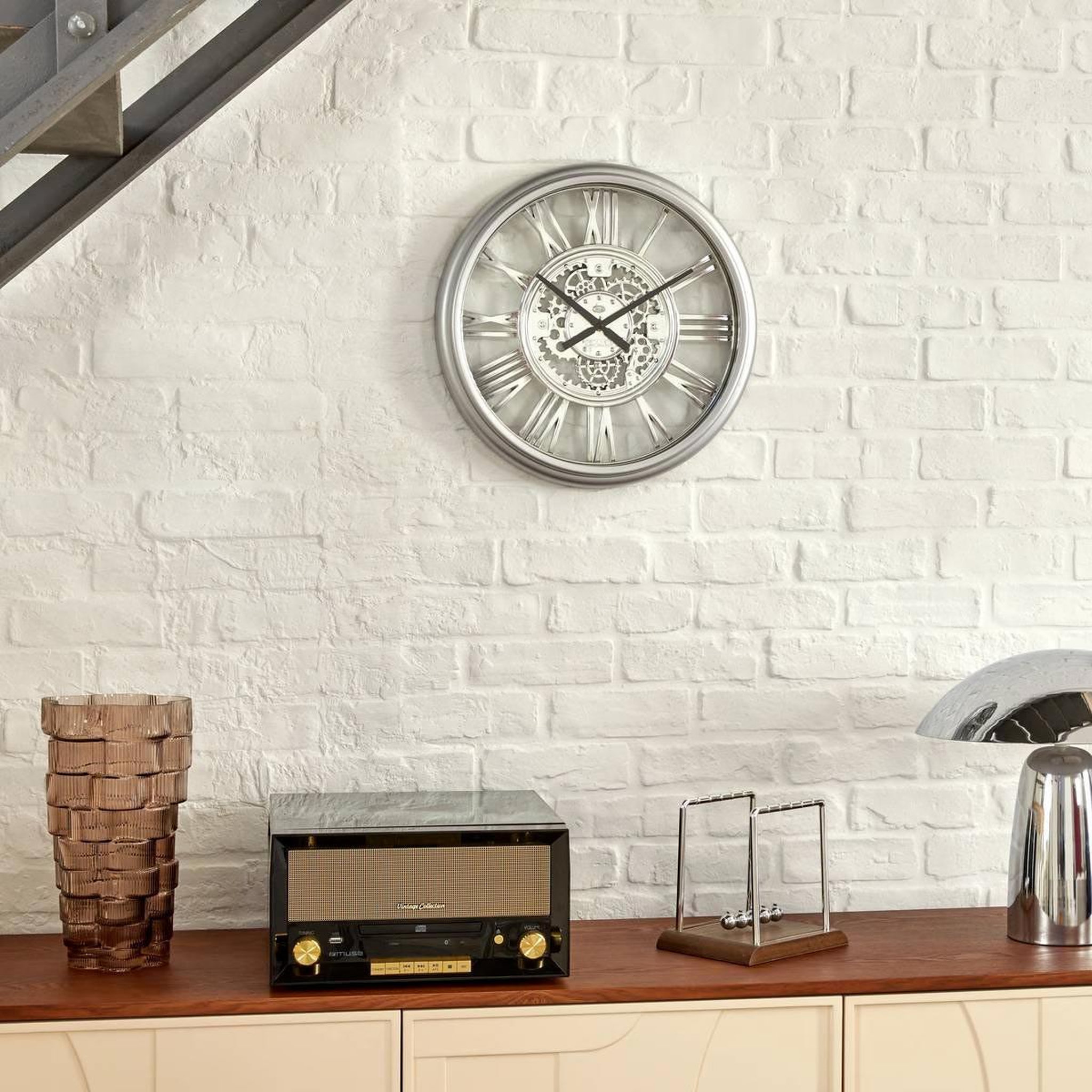 Voir la diapositive 5 : ATMOSPHERA Horloge murale mécanisme  ricky  40cm argent