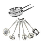 Fackelmann Set de 2 poêles de 20 et 24 cm en inox et 6 ustensiles inox Fackelmann Eterna