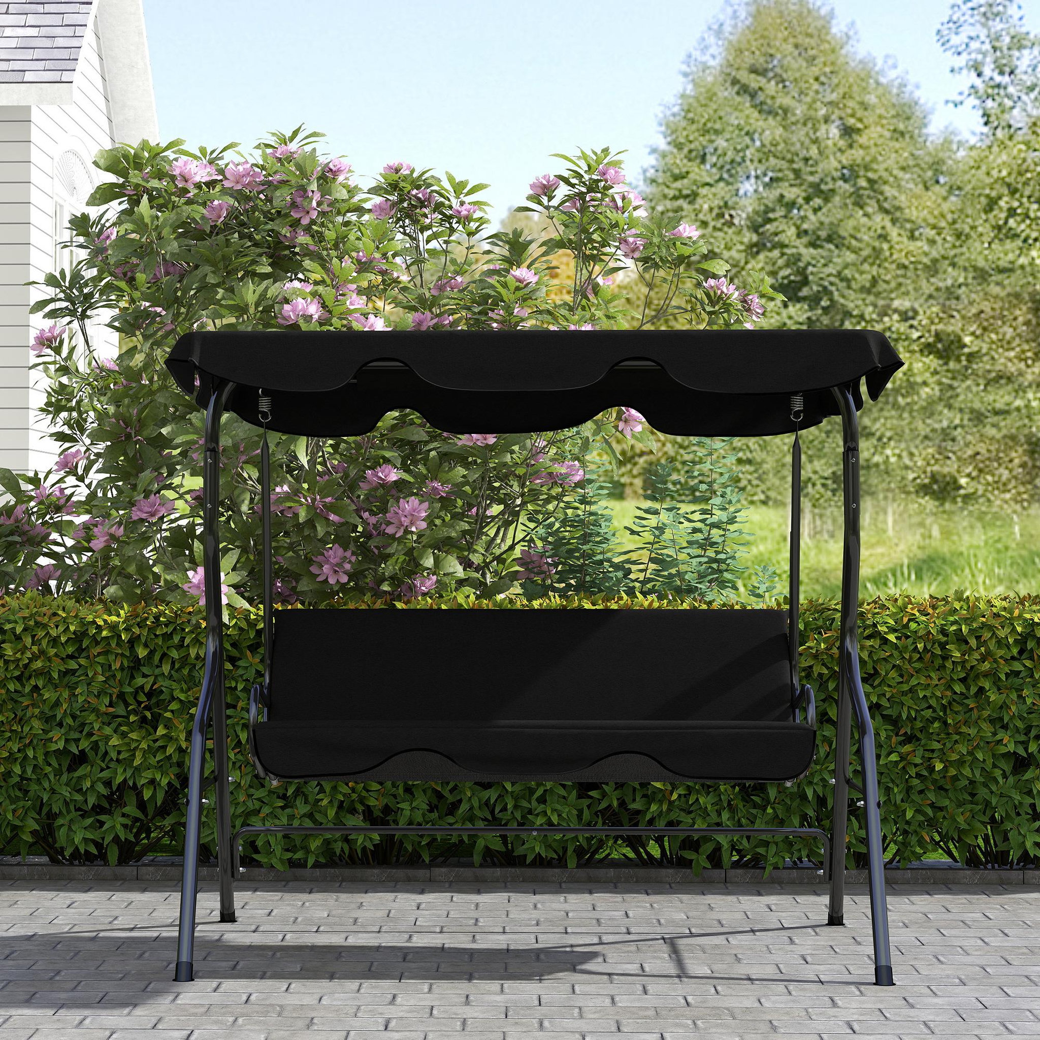 Voir la diapositive 4 : OUTSUNNY Balancelle de jardin 3 places coussins assise dossier noir